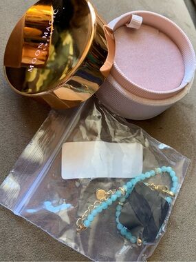 NWT NIB Moon Magic Aqua Beaded Bracelet with Rose Gold Jewelry Box